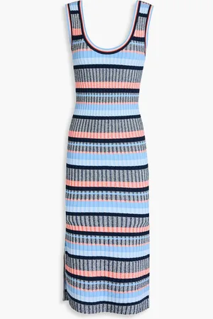 VERONICA BEARD Fabiana striped ribbed-knit midi dress - Blue