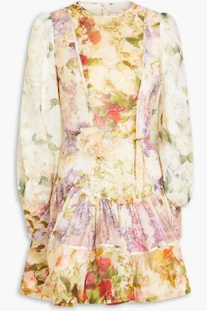 ZIMMERMANN Floral-print linen and silk-blend gauze mini dress - Neutral