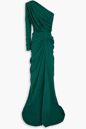 RHEA COSTA Zeina one-sleeve crepe gown - Green