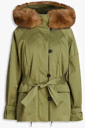 Maje Belted gabardine parka - Green