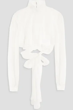 Alberta Ferretti Lace-trimmed silk-georgette blouse - White