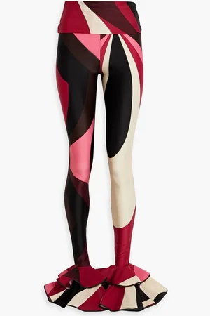 Puccini Ruffled printed satin-jersey leggings - Burgundy