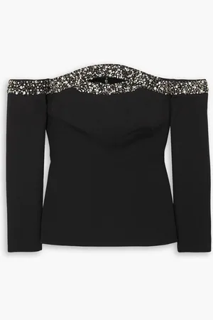 Safiyaa Roisin off-the-shoulder cutout embellished crepe top