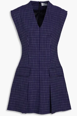 Claudie Pierlot Pleated checked grain de poudre mini dress - Blue