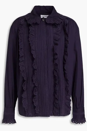 Antik Batik Diane ruffled broderie anglaise cotton-poplin shirt - Blue