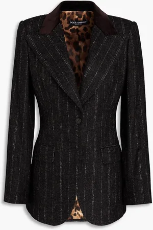 Dolce & Gabbana Velvet-trimmed pinstriped flannel blazer - Brown