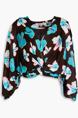 Diane von Furstenberg Fran cropped floral-print jersey top - Brown