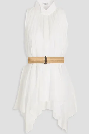 Brunello Cucinelli Belted pleated cotton-poplin top