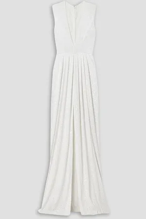 Naeem Khan Petra pleated sequined tulle gown - White