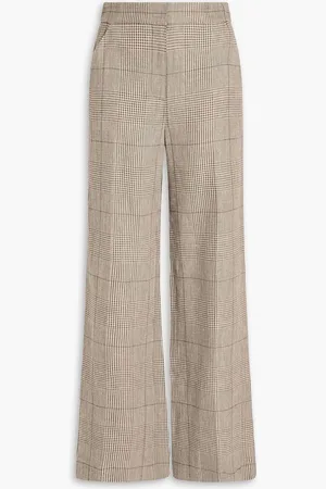 VERONICA BEARD Tonelli Prince of Wales checked linen and cotton-blend wide-leg pants - Neutral