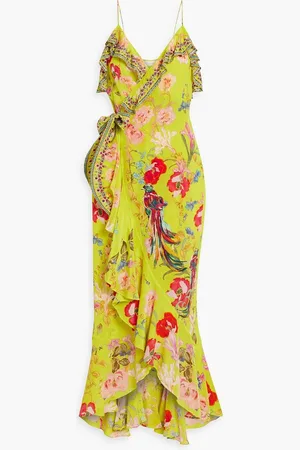 Camilla Crystal-embellished ruffled printed silk crepe de chine maxi wrap dress