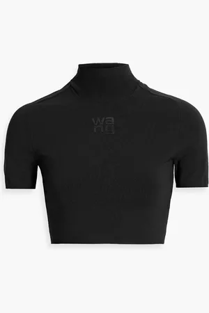 Alexander Wang Cropped appliquéd stretch-knit turtleneck top
