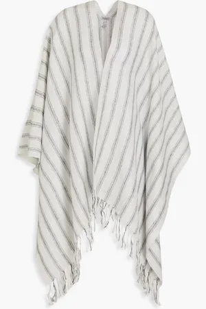 Brunello Cucinelli Fringed striped linen-blend wrap - Metallic