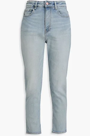 Ganni Cropped faded high-rise slim-leg jeans - Blue