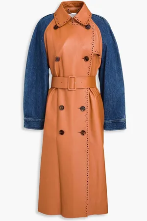 Chloé Denim-paneled leather trench coat - Brown