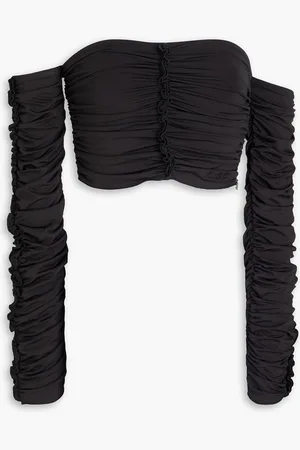 ROTATE Off-the-shoulder cropped ruched jersey top