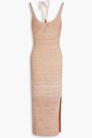 Simkhai Hermione cutout embellished ribbed-knit midi dress - Brown