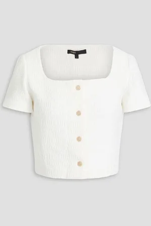 Maje Cropped cotton-blend tweed top - White
