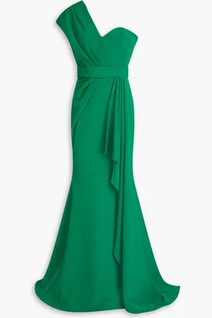 RHEA COSTA One-shoulder draped crepe gown - Green