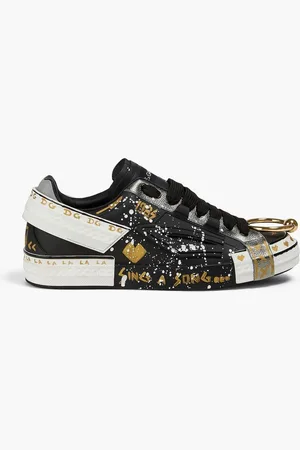 Dolce & Gabbana Portofino printed smooth and textured-leather sneakers