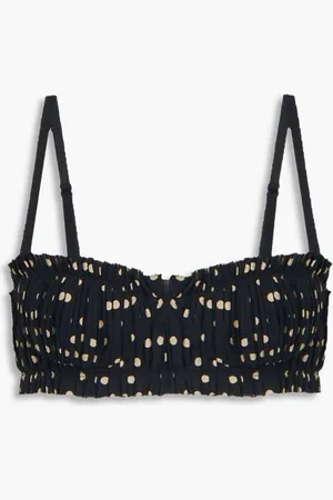 Khaite Indira frayed pleated polka-dot silk-crepe bra top