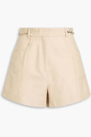 Maje Chain-embellished linen and cotton-blend canvas shorts - Neutral