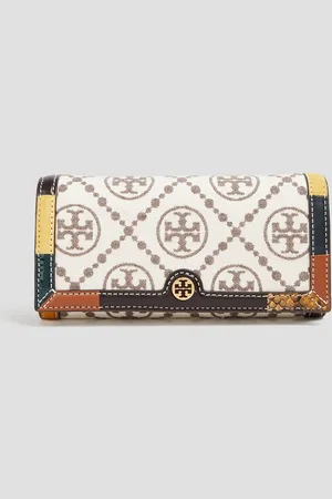Tory Burch Leather-trimmed jacquard wallet - White
