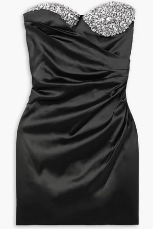 AREA Strapless crystal-embellished draped satin mini dress