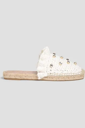 RED(V) Crystal-embellished faux raffia mules