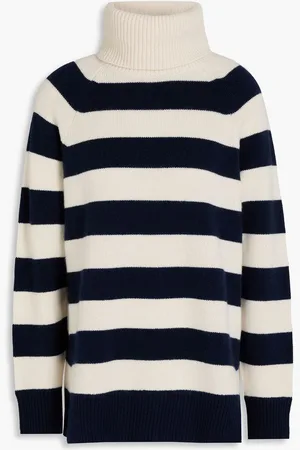 ZIMMERMANN Striped wool and cashmere-blend turtleneck sweater - Blue