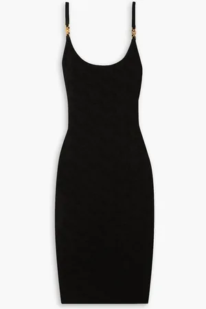 VERSACE Embellished jacquard-knit mini dress