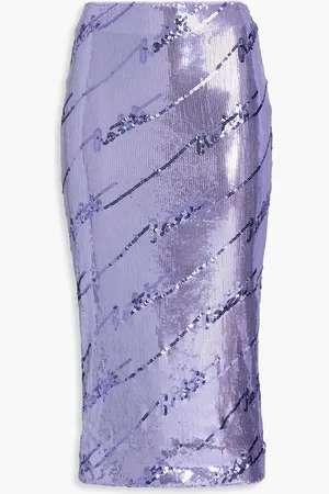 ROTATE Sequined stretch-mesh midi skirt - Purple
