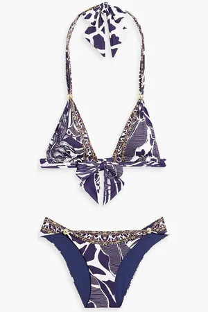 Camilla Embellished printed triangle bikini - Blue