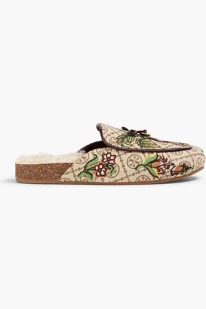 Tory Burch Embellished printed jacquard slippers - Neutral