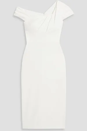 Marchesa Notte Pleated crepe midi dress - White
