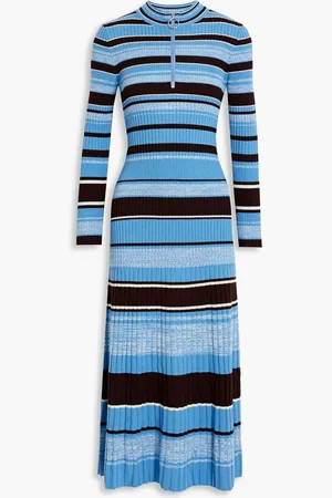 Derek Lam Taryn striped ribbed merino wool midi dress - Blue