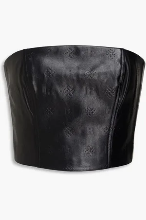 ROTATE Strapless cropped faux leather top