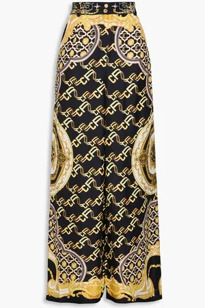 Camilla Crystal-embellished printed silk-twill wide-leg pants