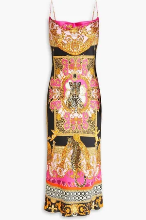 Camilla Crystal-embellished printed silk-satin midi slip dress