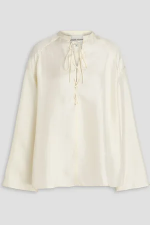 Loulou Studio Lace-up silk-twill blouse - White