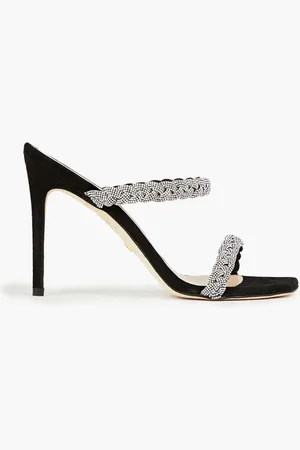 Stuart Weitzman Addison crystal-embellished suede mules