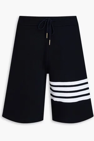Thom Browne Striped waffle-knit cotton drawstring shorts - Blue