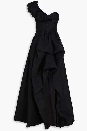 Marchesa Notte One-shoulder ruffled cloqué gown