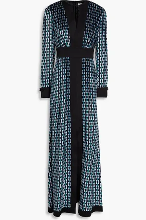 Diane von Furstenberg Libby satin-trimmed printed velvet maxi dress