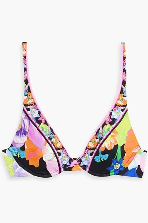 Camilla Crystal-embellished floral-print underwired bikini top