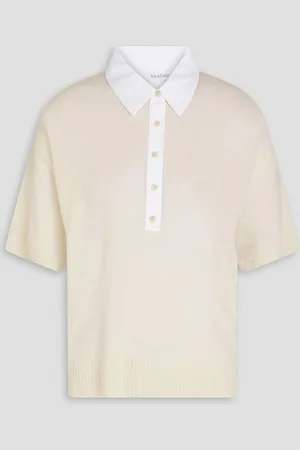 NAADAM Poplin-paneled cashmere polo sweater - White