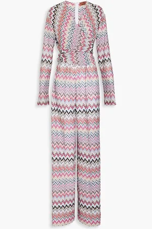 Missoni Wrap-effect metallic crochet-knit jumpsuit - Pink