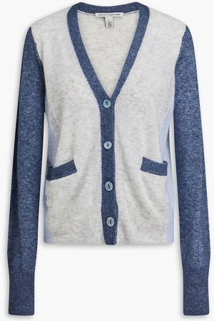 AUTUMN CASHMERE Color-block cashmere and silk-blend cardigan - Gray