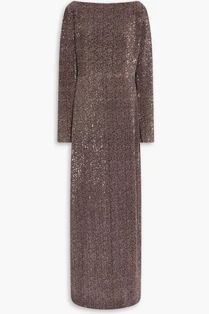 STINE GOYA Carsoni sequined plissé-jersey gown - Brown