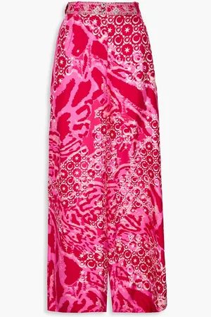 Camilla Pleated printed silk-twill wide-leg pants - Pink